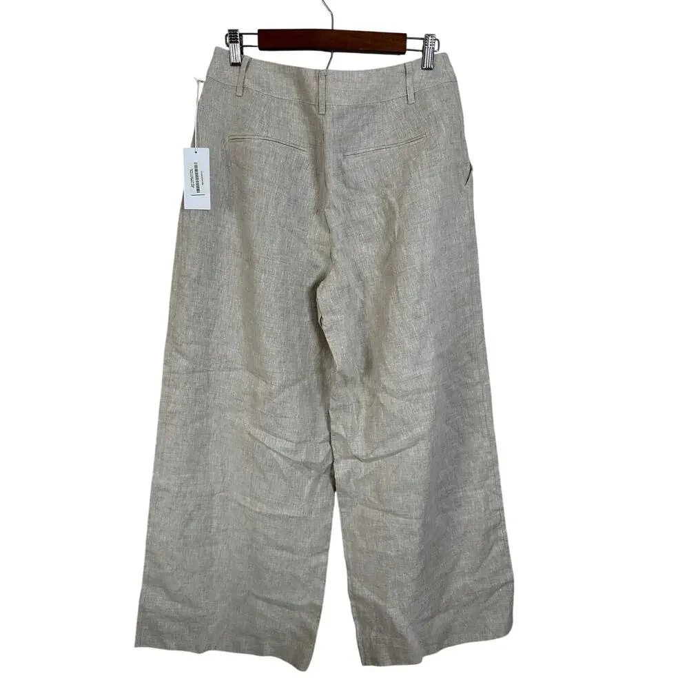 Reformation Asher Linen Low Rise Pant in Oatmeal Womans 8 NWT